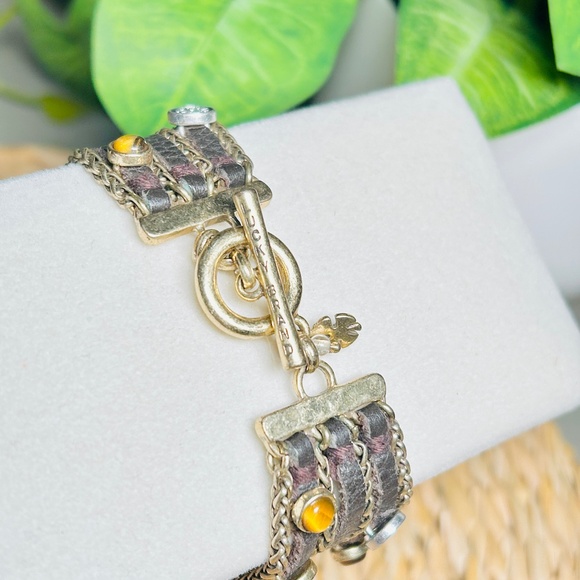 LUCKY Brand Multi Strand Tigers Eye Brown Suede & Brass Tone Chain Bracelet - Picture 10 of 11